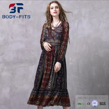 Vintage nyomtatott hosszú ujjú ruha